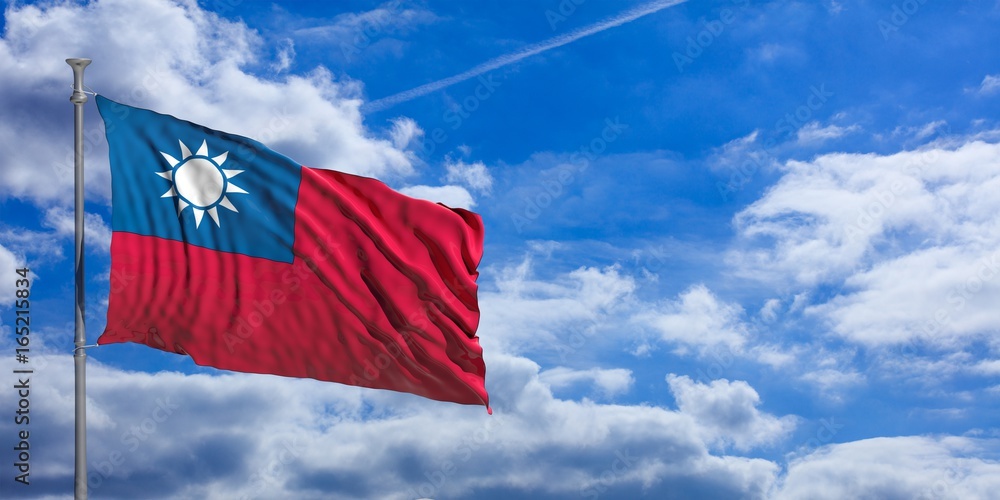 Taiwan waving flag on blue sky. 3d illustration Taiwan waving flag on blue sky. 3d illustration