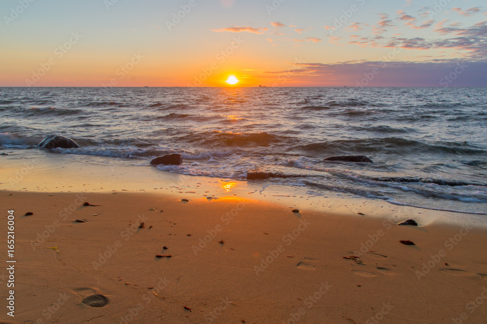 Sunrise at Baltic sea in Gdynia, Poland.