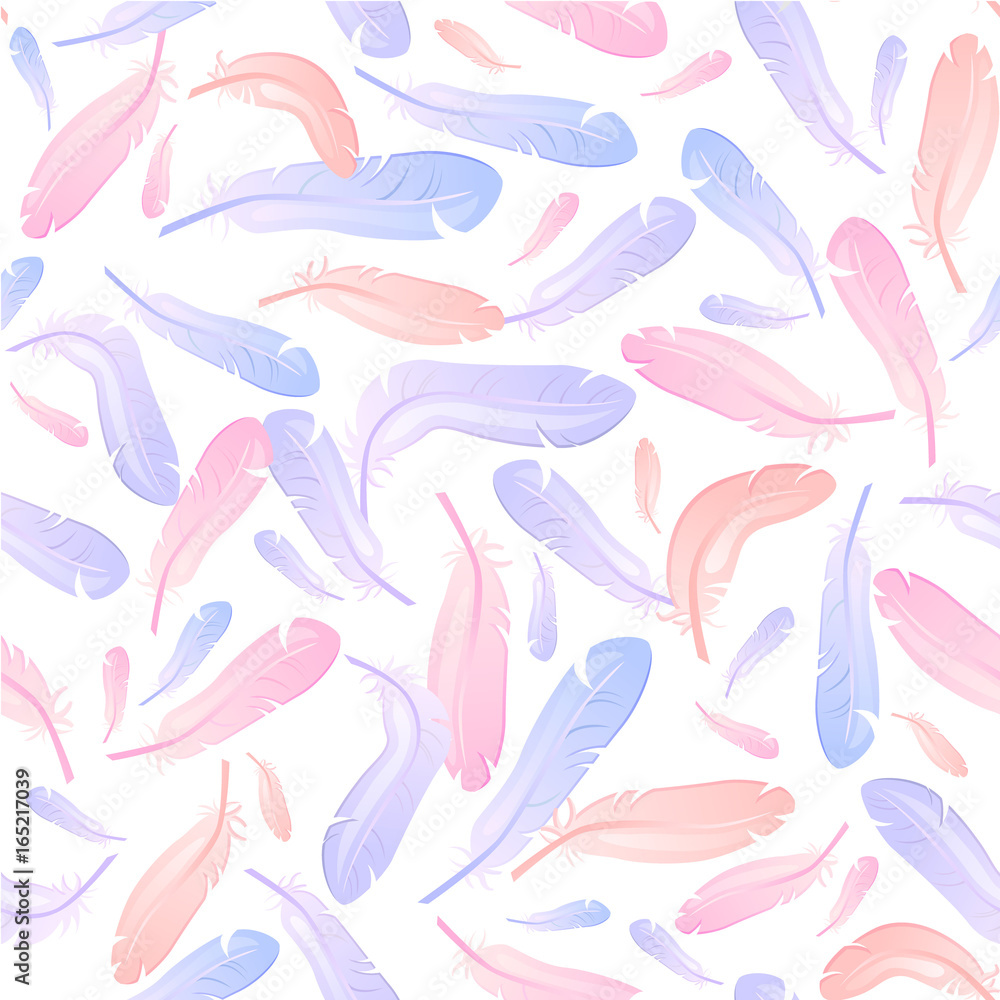 Pattern with blue, lilac and pink feathers, trimmed at the edges Pattern with blue, lilac and pink feathers, trimmed at the edges