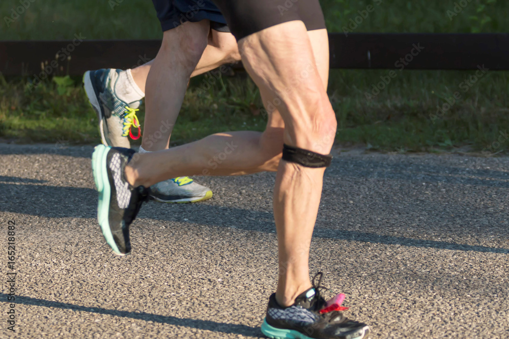 Runners leg with a knee brace