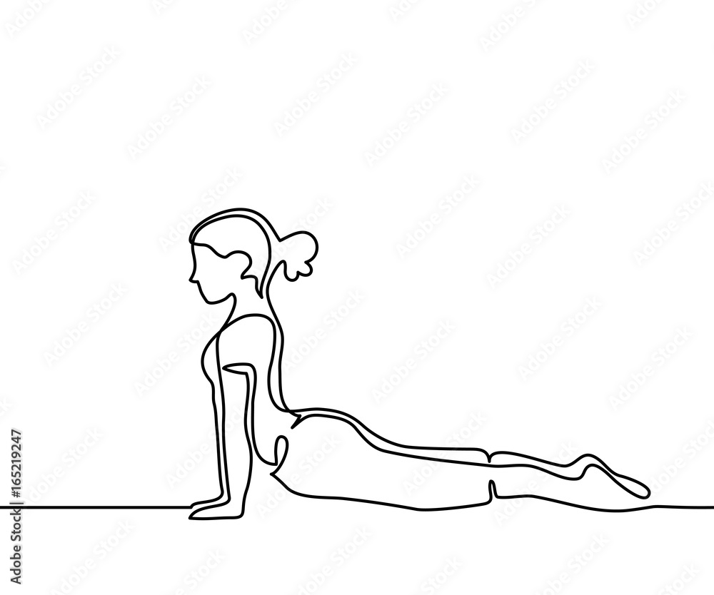 Fototapeta Ciągłe rysowanie linii. Kobieta robi ćwiczenia w jogi. Ilustracja wektorowa