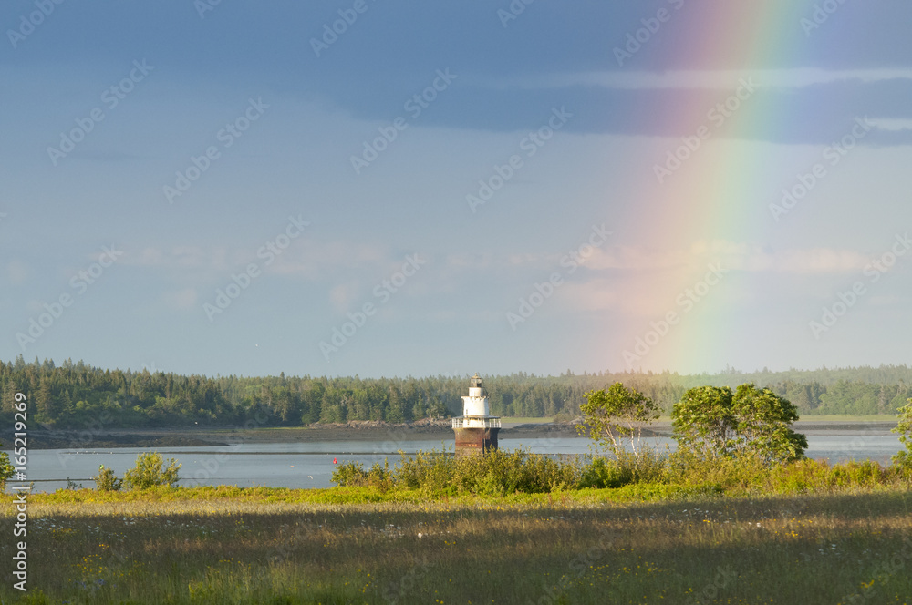 Rainbow by Lubec Channel Lighthouse in Maine Rainbow by Lubec Channel Lighthouse in Maine