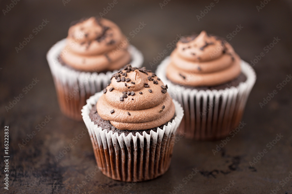 Chocolate Cupcakes on Baking Sheet Chocolate Cupcakes on Baking Sheet