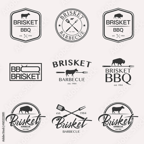 Barbecue brisket lettering logo set BBQ isolated on white background