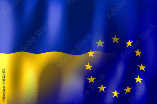 Photography Ukraine and European Union flags