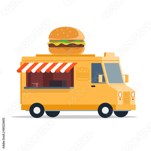 Fast Food car with burger Isolated on white background.