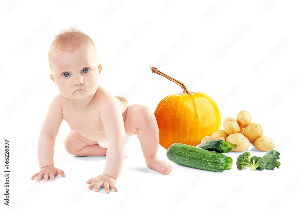Adorable little baby on white background Adorable little baby on white background