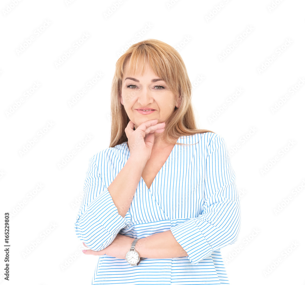 Portrait of attractive mature woman on white background Portrait of attractive mature woman on white background