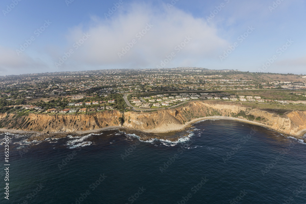 Pacific coast aerial view of Rancho Palos Verdes in Los Angeles County, California.  