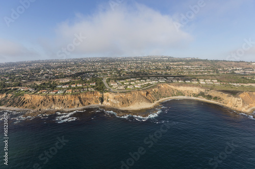 Pacific coast aerial view of Rancho Palos Verdes in Los Angeles County, California. 
