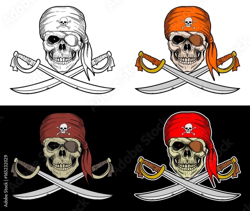 Pirates Skull with Crossed Sword with 4 Style color