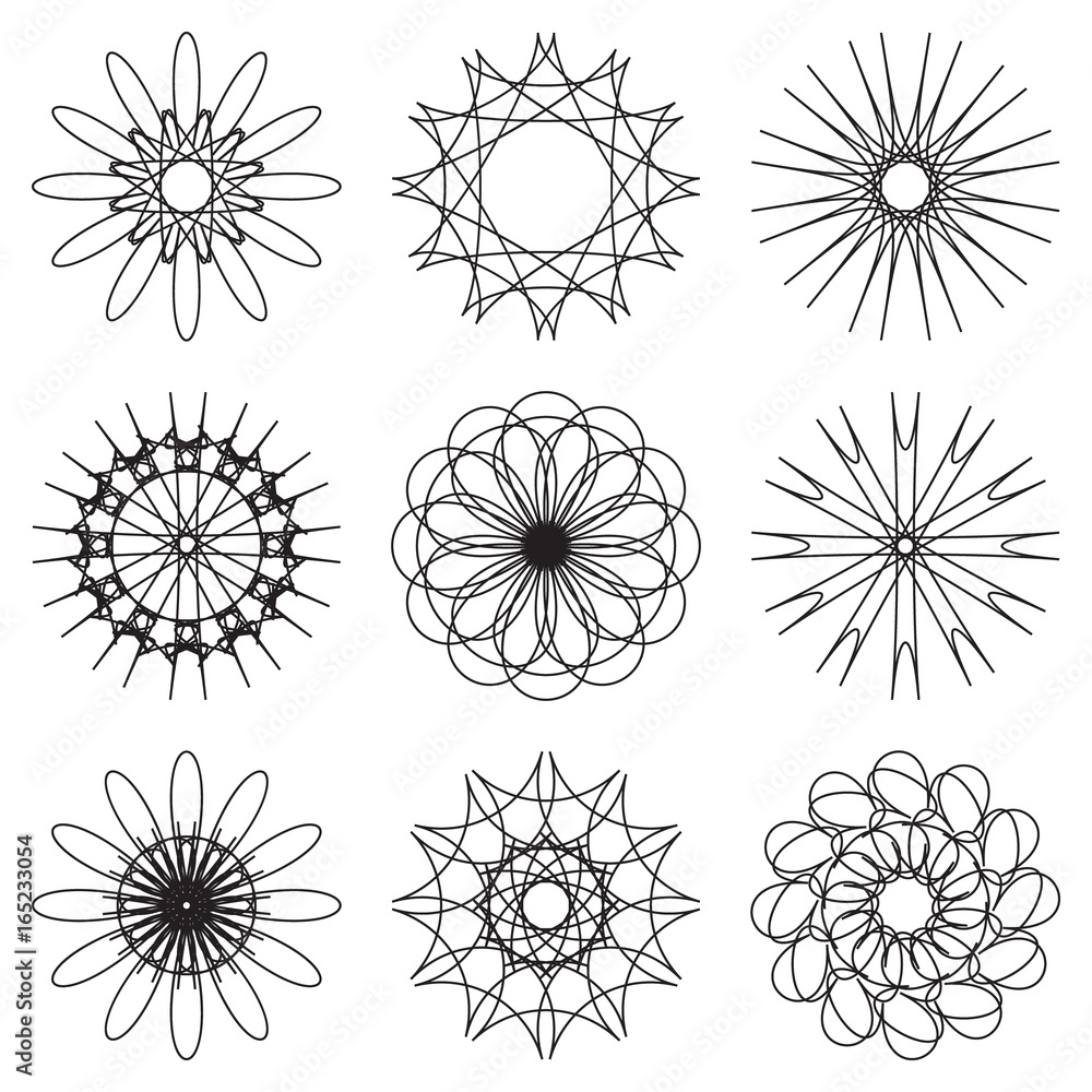 Set of contour spirographic symbols. vector illustration