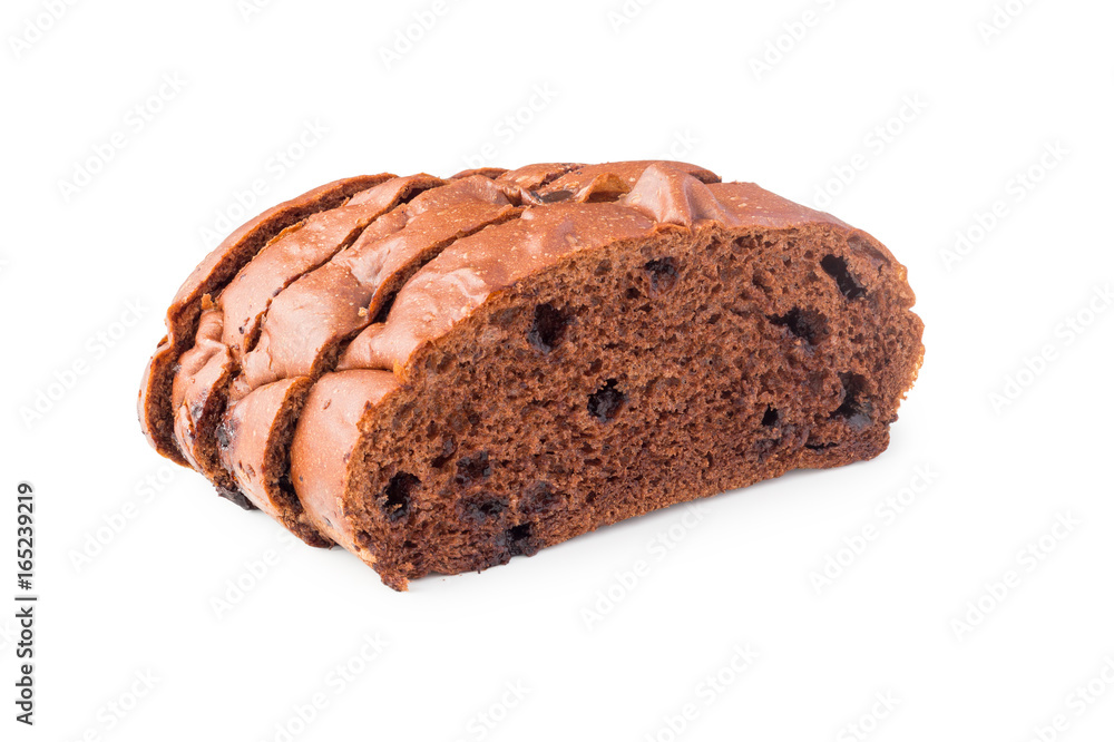 slice of chocolate chip loaf bread on white slice of chocolate chip loaf bread on white