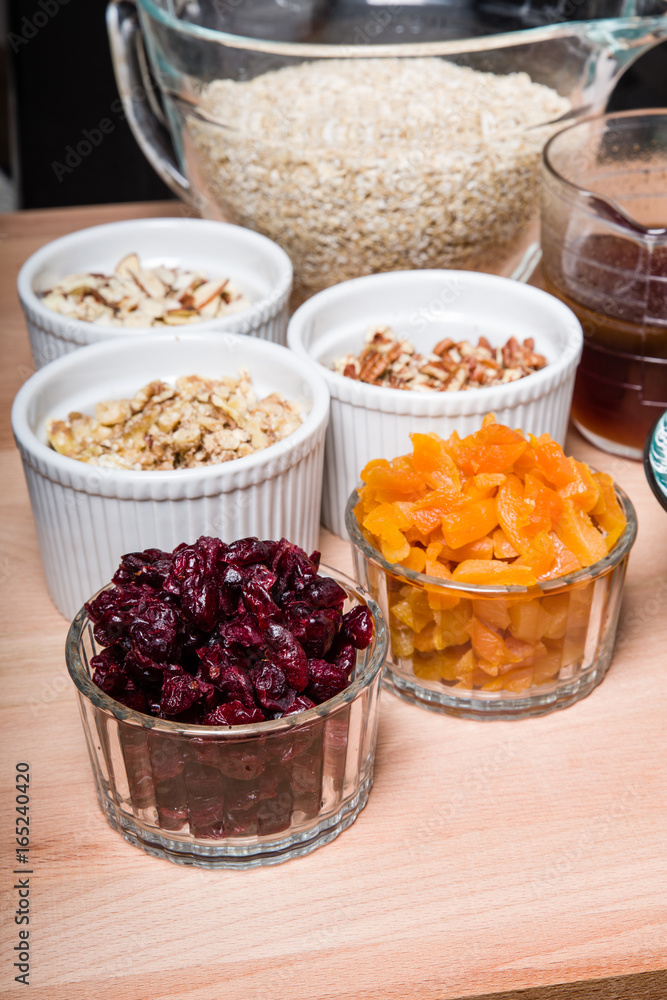 Ingredients for making fresh granola Ingredients for making fresh granola