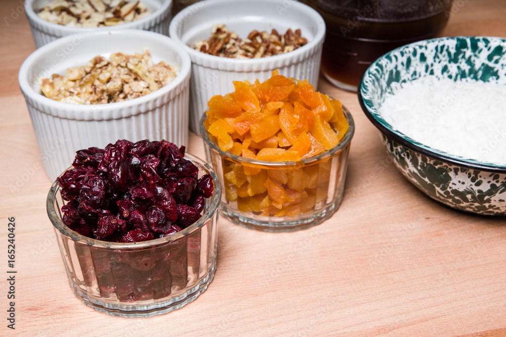 Ingredients for making fresh granola Ingredients for making fresh granola