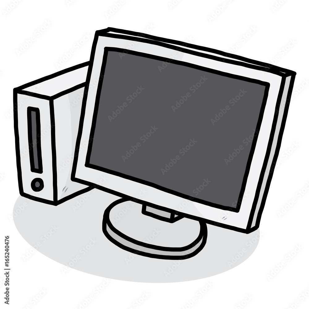 computer / cartoon vector and illustration, hand drawn style, grayscale, isolated on white background. computer / cartoon vector and illustration, hand drawn style, grayscale, isolated on white background.