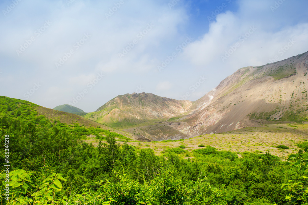 Landscape of volcanic rock mountain (Usu) at Toya, Japan