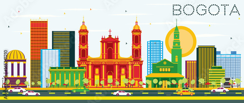 Bogota Colombia Skyline with Color Buildings and Blue Sky.