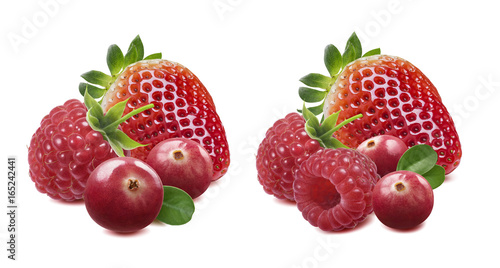Strawberry raspberry cranberry options isolated on white background