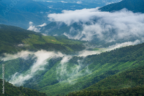 Green Mountain valley and fog during natural winter landscape