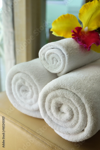 white roll towel at the resort