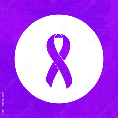 Purple Awareness Ribbon. ADD, ADHD, Colitis, Epilepsy, Lupus, Mesh, Pancreatitis, Premature Birth, Thyroid Cancer, Trisomy 9, Sarcoidosis. Isolated icon. Watercolor painted background.