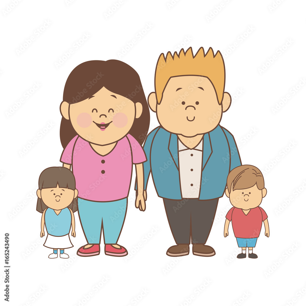 Stock vector illustration of a family portrait of parents and their children, son and daughter Stock vector illustration of a family portrait of parents and their children, son and daughter