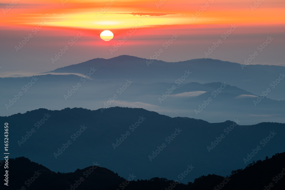 mountain layer during chage of light from nuture and cloud mountain layer during chage of light from nuture and cloud
