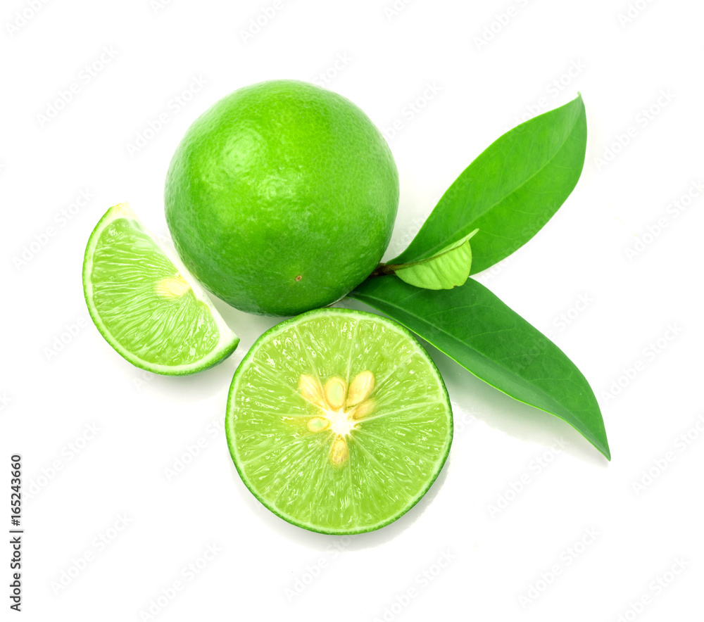 fresh sliced lime with seed on the white background fresh sliced lime with seed on the white background