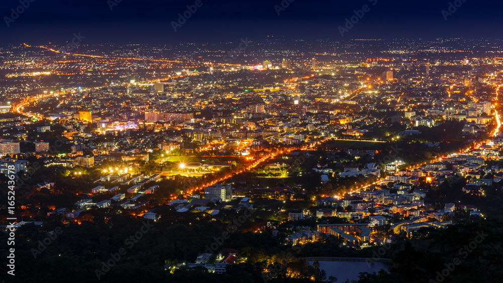 night view of city of Chiangmai , Thailand