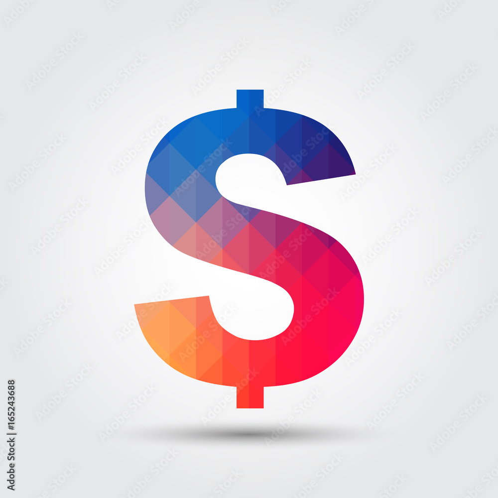 Dollar sign icon, Colorful geometric style