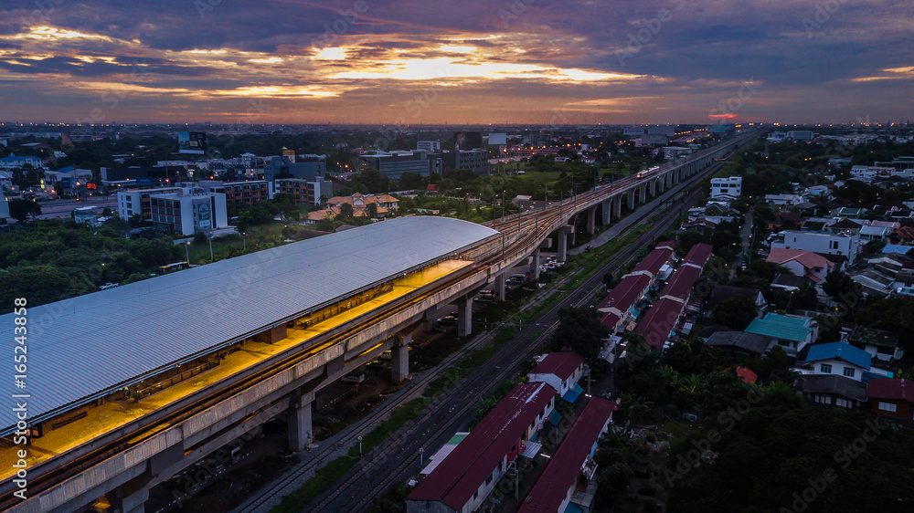 train subway station  in Thailand, Twilight time sky