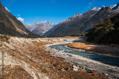 River from ice melt on mountain Landscape view at Lachung, clear weather day time