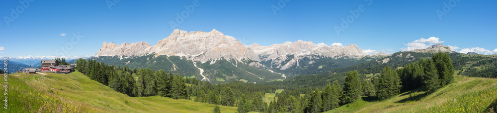 Fantastic landscape on the Dolomites. View on the peaks called Sas Crusc, Lavarela, Conturines and Pizes de Fanis. Place is Alta Badia, Sud Tirol, Italy Fantastic landscape on the Dolomites. View on the peaks called Sas Crusc, Lavarela, Conturines and Pizes de Fanis. Place is Alta Badia, Sud Tirol, Italy