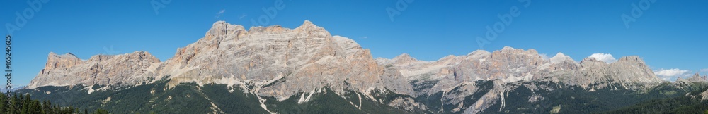 Fantastic landscape on the Dolomites. View on Sas Crusc, Lavarela, Conturines and Pizes de Fanis peaks. Alta Badia, Sud Tirol, Italy