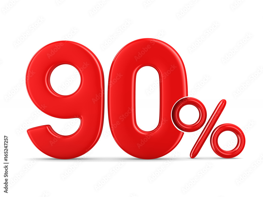 Ninety percent on white background. Isolated 3D illustration