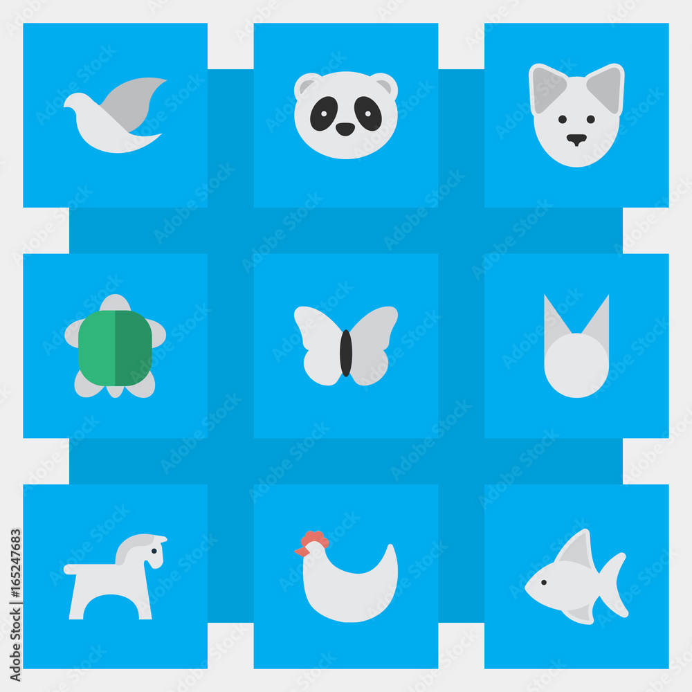Vector Illustration Set Of Simple Animals Icons. Elements Pigeon, Wolf,  Moth And Other Synonyms Perch, Tortoise And Butterfly. Stock Vector | Adobe  Stock