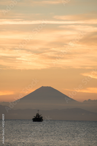 Seas at sunset and Mt. Fuji