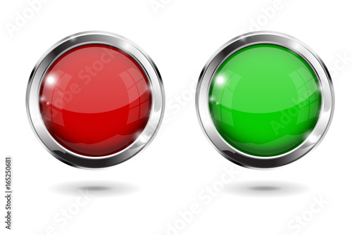 Red and green shiny 3d buttons. Round glass web icons with chrome frame Free Download Red and green shiny 3d buttons. Round glass web icons with chrome frame - GFXLoad