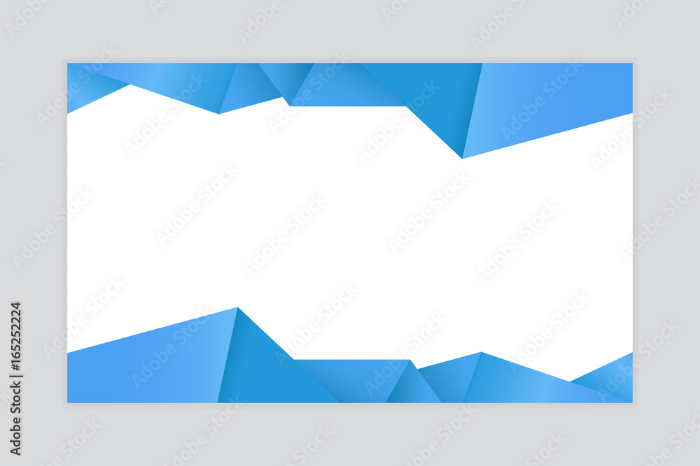 Blue origami paper frame. Leaflet flyer design background