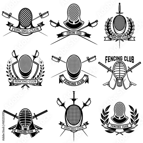 Set of Fencing club labels. Fencing swords. Design elements for emblem, sign, badge. Vector illustration