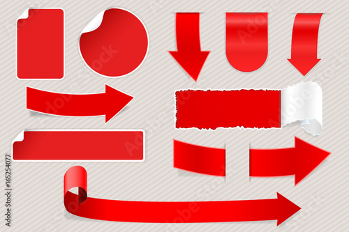 Red matted stickers. Arrows and labels with white corner