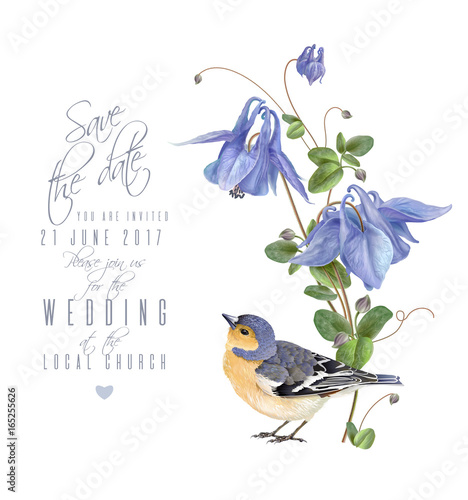 Blue flower bird card