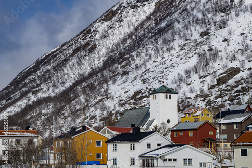 Mountain and town off the coast of Norway