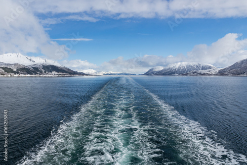 Wake of Boat Travelling through Fjords in Norway