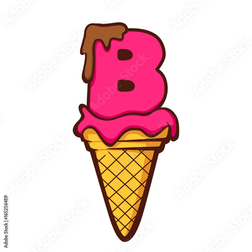 Ice Cream Cone Letter B strawberry cream
