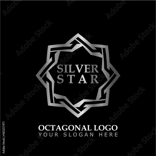 Octagonal Star With Silver Style Color on black background