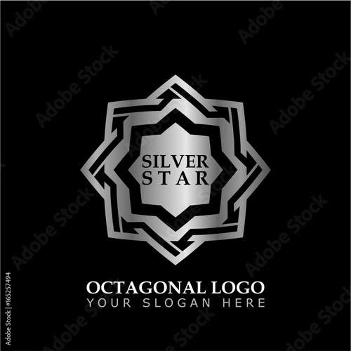 Octagonal Star With Silver Style Color on black background