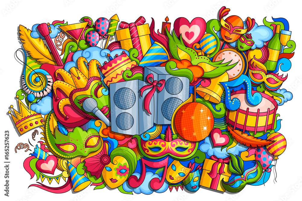 Doodle style for carnival party poster template