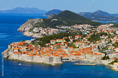 View of the Dalmatian coastline with the old town Dubrovnik on foreground, Croatia.